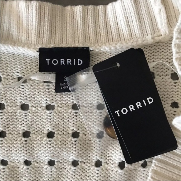 Torrid 3 Cardigan Sweater Open Crochet Cable Knit
Preppy Tennis Cream White - Picture 3 of 11